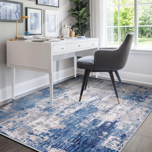 Washable 7'x9' Abstract Area Rug for Living Room Blue Gray (Blue/Gray / 7' x 9' (Rectangular))