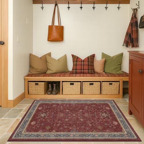 Washable 3x4 Rugs for Entryway (3' x 4' (Rectangular) / Burgundy)