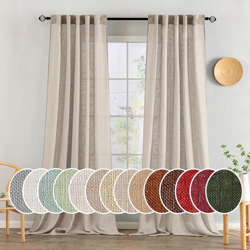 Natural Linen Curtains 52x90 Inch Long 2 Panels for Bedroom (Natural / 52"W x 90"L (Pack of 2))
