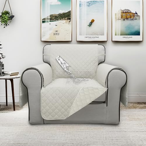 Double Protection 100% Waterproof Chair Sofa Covers for Living Room (Ivory/Ivory / Chair Small)