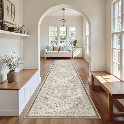 Hallway Runner Rug 2'6''x12' Kitchen Runners Vintage (Ivory/Brown / 2'6" x 12' (Runner))