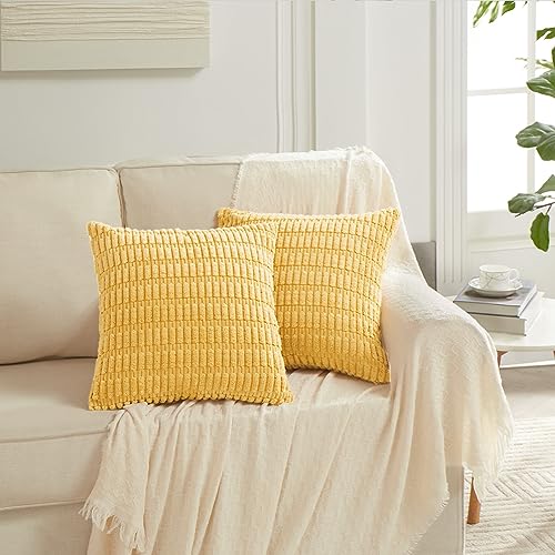 4 Packs Decorative Throw Pillow Covers for Living Room Couch Bed (18" x 18" (Pack of 4) / Yellow)