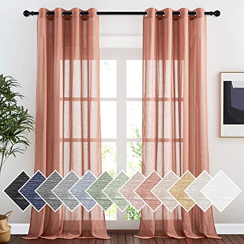 Linen Textured Semi Sheer Curtains for Large Windows (52"W x 108"L (Pack of 2) / Burnt Orange)