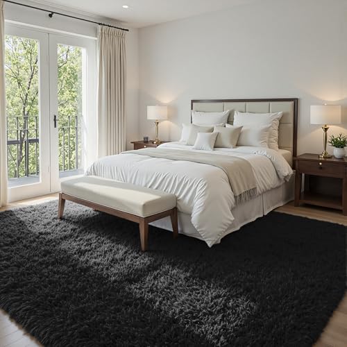 5x7 Fluffy Shag Area Rugs for Living Room Bedroom (Black / 5' x 7' (Rectangular))