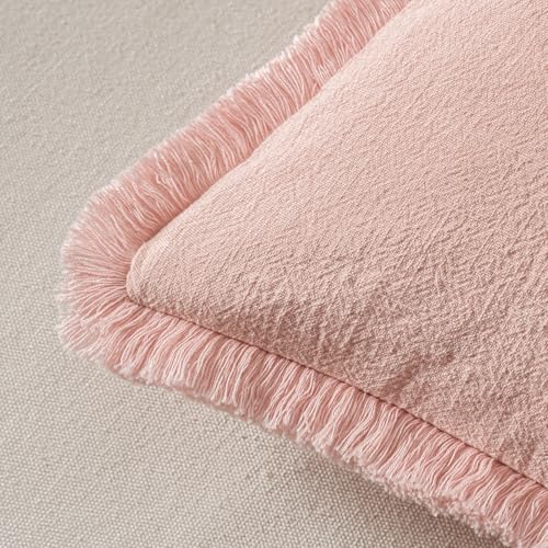 Boho Linen Fringe Decorative Throw Pillow Covers Pink 20x20 (20" x 20" (Pack of 2) / Pink)