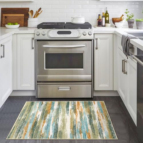 Abstract 2x3 Area Rug Small Washable Entryway Rug Non Slip Door Mat (Green Teal Mustard Multi / 2' x 3' (Rectangular))