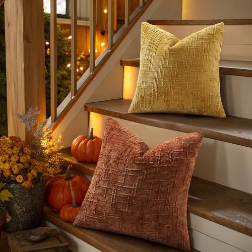 Textured Chenille Throw Pillow Covers 18x18 Set of 2 Rust (Rust / 18" x 18" (Pack of 2))