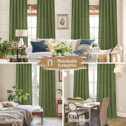 Light Filtering Linen Curtains 84 inch for Living Room (Olive Green-1 / 52"W x 84"L (Pack of 2))