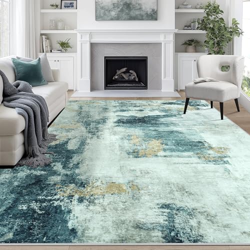 9x12 Area Rugs for Living Room Washable Bedroom Dining Room Teal Grey Gold (Teal Grey/Gold / 9' x 12' (Rectangular))