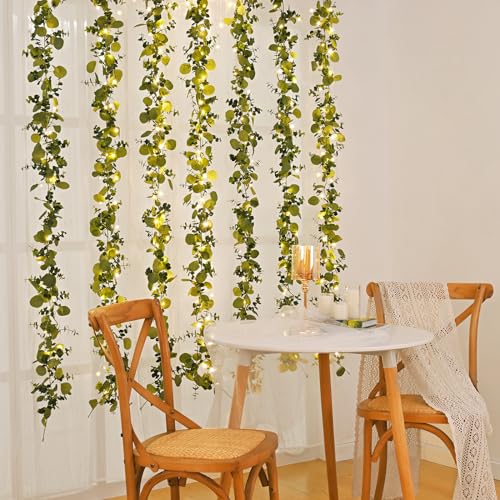 2 Packs 6FT Artificial Eucalyptus Garland Greenery Flowers Garland (Grey Green, White / 2 Packs)
