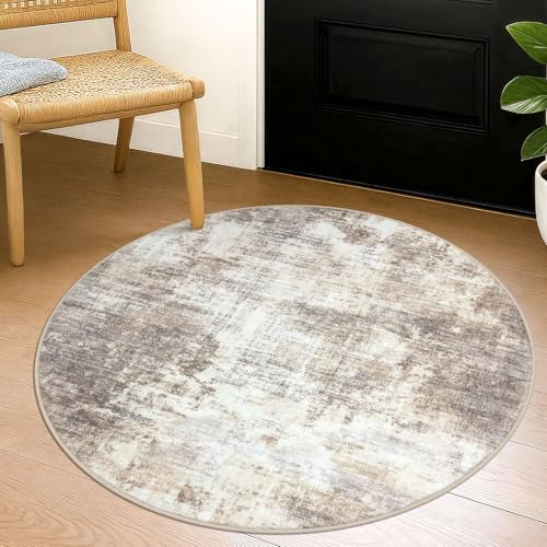 Round Area Rug 3 Ft Circle Entryway Rugs Round Washable Door Mat Indoor Entrance (Gold/Yellow/Brown/Beige/White / 3' x 3' (Rectangular))