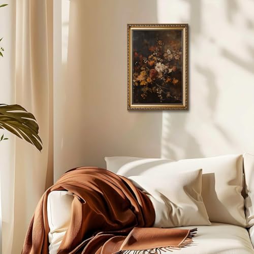 Vintage Gold Framed Wall Art Moody Flower Canvas Wall Art Dark Fall Floral Picture Wall Decor Retro Autumn Botanical Art Prints for Bedroom Living Room Bathroom 16"x24" (Gold Framed-7 / 16x24in)