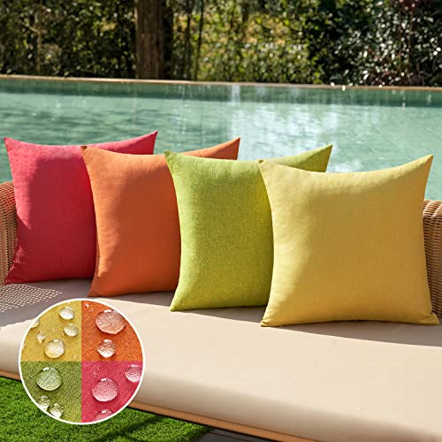 Pack of 4 Decorative Outdoor Throw Pillow Covers Linen Waterproof Pillow Covers Summer Farmhouse Cushion Cases for Patio Garden Tent Balcony Couch Sofa 18x18 Inch Red (18" x 18" (Pack of 4) / Red/Green)