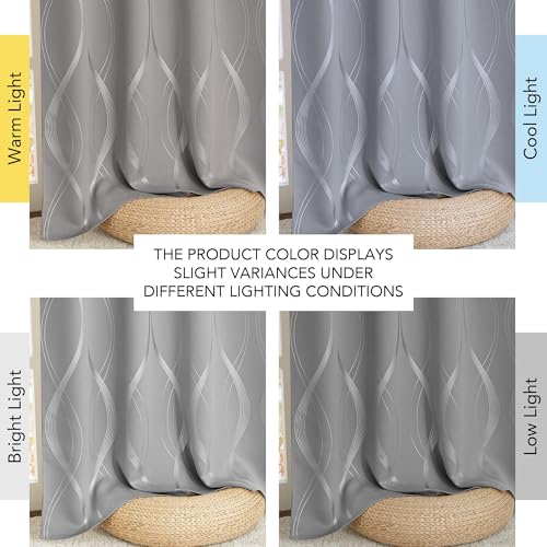 100% Blackout Print Curtains 84 inch Long (100% Blackout - Silver Grey / 52"W x 84"L (Pack of 2))