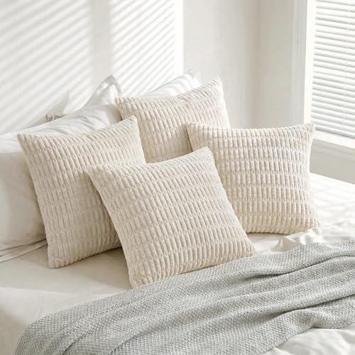 4 Packs Decorative Throw Pillow Covers for Living Room Couch Bed (16" x 16" (Pack of 4) / Cream)