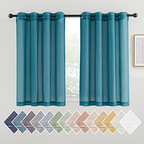 Small Curtains 45 inch Length for Kitchen (52"W x 45"L (Pack of 2) / Peacock Green)