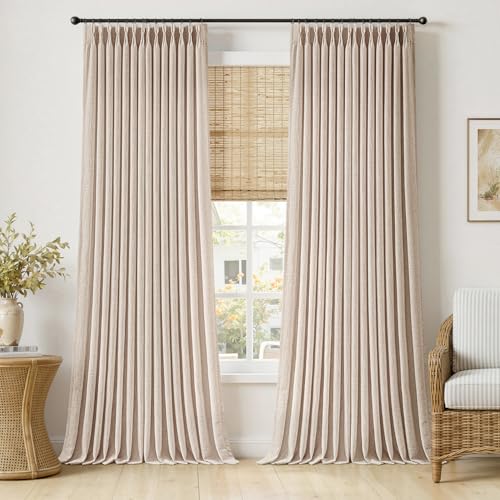 Pinch Pleated Linen Curtains 102 Inch Sand Beige Window Curtains (Sand Beige / 40"W x 102"L (Pack of 2))
