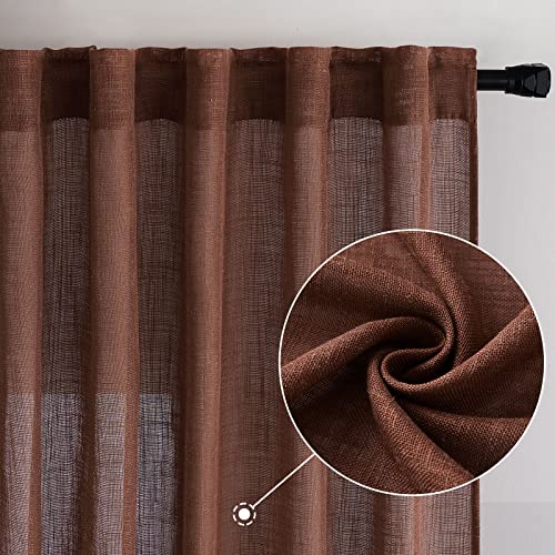Chocolate Brown Linen Curtains 52x108 Inch Long with Window Drapes (52"W x 108"L (Pack of 2) / Warm Brown)