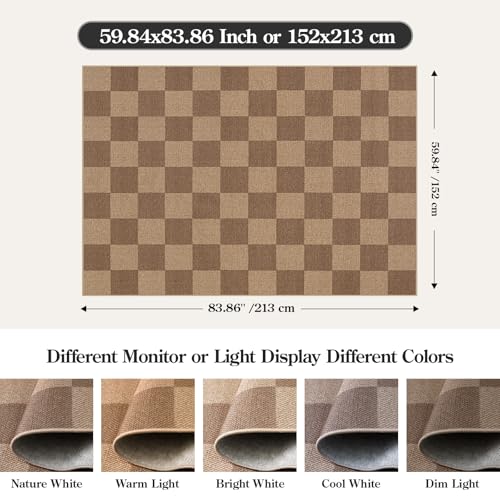 Checkered Easy Jute Living Room Rug (5' x 7' (Rectangular) / Nature/Checkerboard -1)