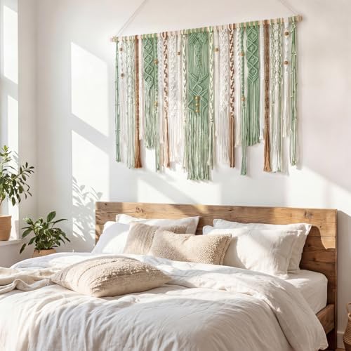 Macrame Wall Hanging Large Boho Tapestry Macrame Wall Art Decor (Light Green)
