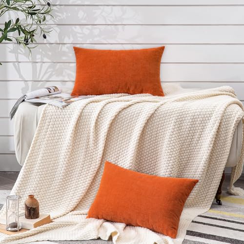 Lumbar Pillow Decorative Rectangle Throw Pillow Covers 12"x20" Inch Set of 2 (Orange / 20" x 12" (Pack of 2))