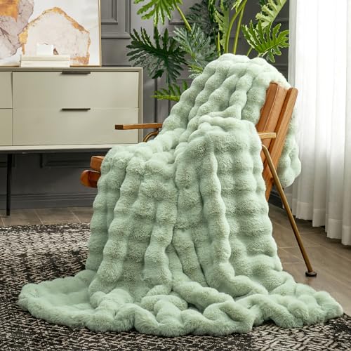 Faux Fur Throw Blanket for Couch (Sage Green / Twin(60" x 80"))