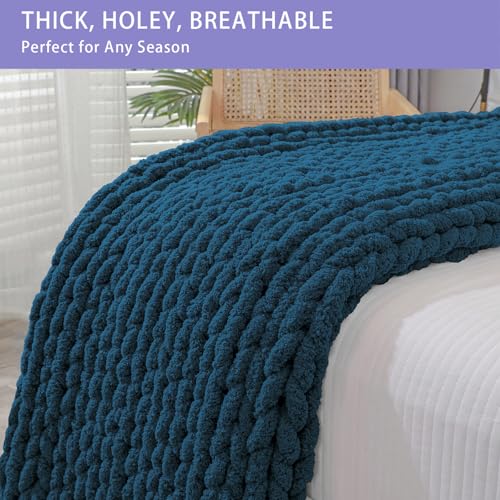 Chunky Knit Throw Blanket for Couch (Deep Sea Blue / 40"x60" (Medium Size Throw）)
