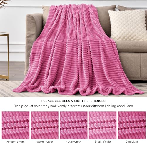 3D Ribbed Jacquard Hot Pink King Size Blanket for Bed (Hot Pink / King(108"x90"))