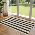 Front Door Mat Indoor Entrance (Striped - Black / Cream / 2' x 4'3" (Rectangular))