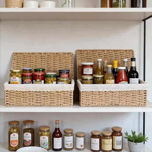 Rattan Divided Storage Basket with Lid (Divided Paper * Set of 3)