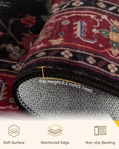 Washable Area Rug (Red / Black / 9' x 12' (Rectangular))