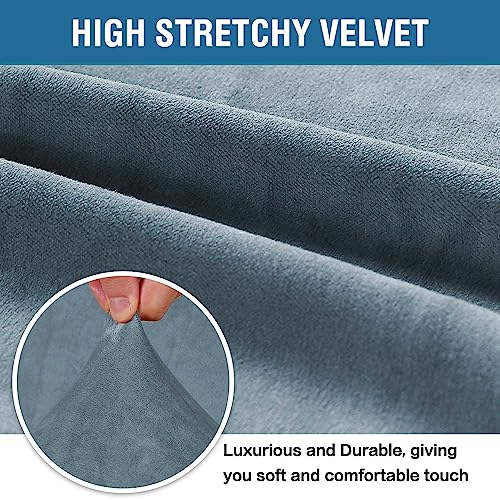 Stretch Velvet Sofa Covers for 3 Cushion Couch Covers Sofa Slipcovers Furniture Protector Soft with Non Slip Elastic Bottom (Stone Blue / Sofa)