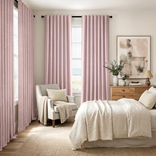 100% Blackout Linen Curtains for Bedroom 42 x 84 Inch Pink 2 Panels (Pink / 42"W x 84"L (Pack of 2))