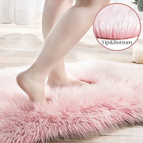 Ashler faux fur rug (5' x 3' (Rectangular) / R-frosted Bottom Pink)