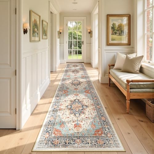 Washable Area Rug (Beige/Blue/Orange / 2' x 9' (Rectangular))