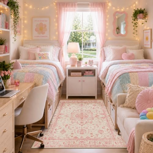 Washable Area Rug (Pink/Light Vintage Pink / 4' x 6' (Rectangular))