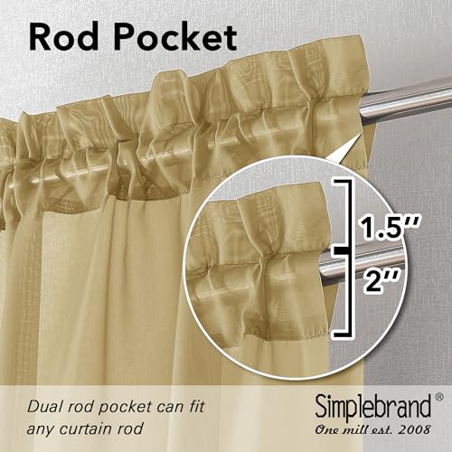 Gold Sheer Curtains 72 Inches Long 2 Panels for Living Room (Gold / 42"W x 72"L (Pack of 2))
