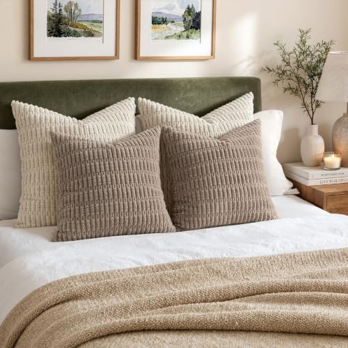 Corduroy Decorative Throw Pillow Covers 18x18 Light Brown Pack of 2 (Light Brown / 18" x 18" (Pack of 2))