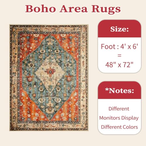 4x6 Washable Non Slip Boho Area Rug for Bedroom (Tribal Medallion/Multi / 4' x 6' (Rectangular))