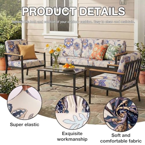 4Pcs Patio Cushion Covers (Vintage Flower / 4PCS)