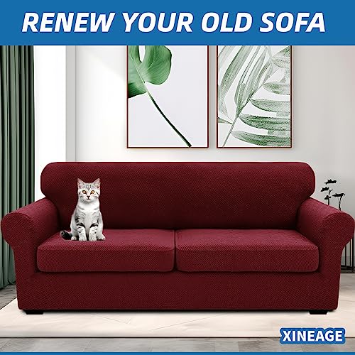 3 Piece Stretch Sofa Cover (71"-91"(2 Cushions) / Wine Red)