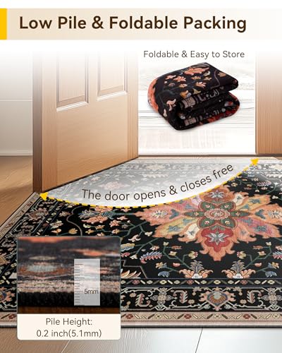 Washable Area Rug (Black/Colorful / 7' x 10' (Rectangular))