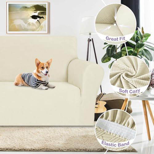 Super Stretch Couch Cover (- Beige / Large (72"-92"))