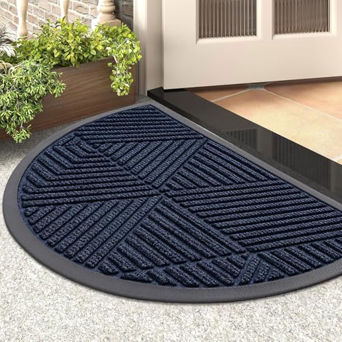 Half Circle Front Door Mat Outside Entrance (Navy Blue / 29.5" X 17")