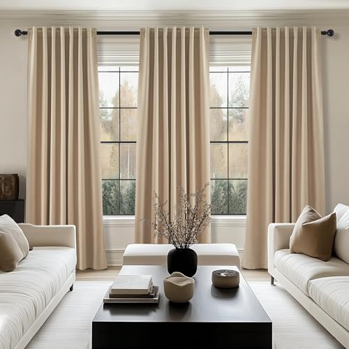 Blackout Linen Blend Curtains 84 inch Long 2 Panels (Tan / 52"W x 84"L (Pack of 2))
