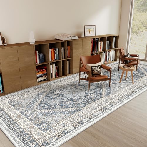 3x8 Runner Rug Non Slip Washable Rugs for Entryway (Blue/Beige / 3' x 8' (Runner))