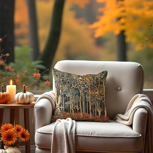 Rustic Autumn Forest Pillow Covers 18x18 Double (Forest-orange -01 / 18" x 18" (Pack of 1))