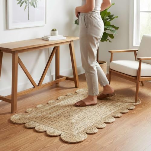 Scalloped Natural Jute Door Mat 2x3 Ft (Natural / 2' x 3' (Rectangular))