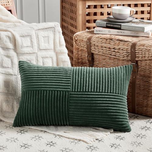 Set of 2 Dark Green Lumbar Decorative Throw Pillow Covers 20x28 Inch for Living Room Couch Bed (Dark Green / 28" x 20" (Pack of 2))