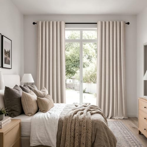 100% Blackout Linen Curtains 42 x 90 Inch Natural 2 Panels (Natural / 42"W x 90"L (Pack of 2))